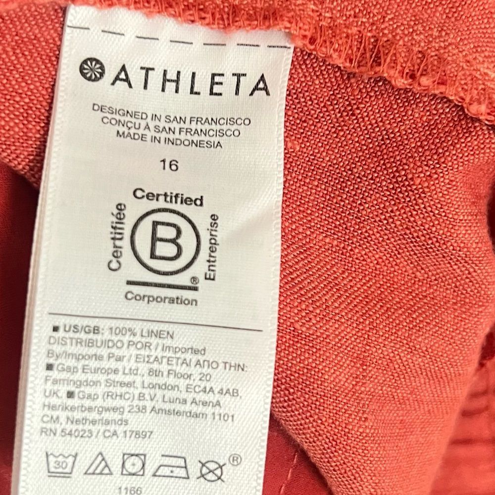Athleta Women’s Retreat 100% Linen Jogger Pants Persimmon Coral Size 16 - Picture 4 of 5